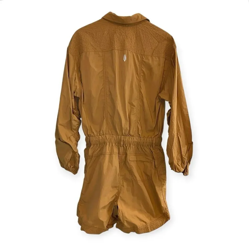 Free People In the Wild Shortsie Romper Medium Toasted Almond